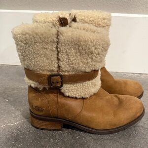 UGG Tan Shearling Buckle Boots
